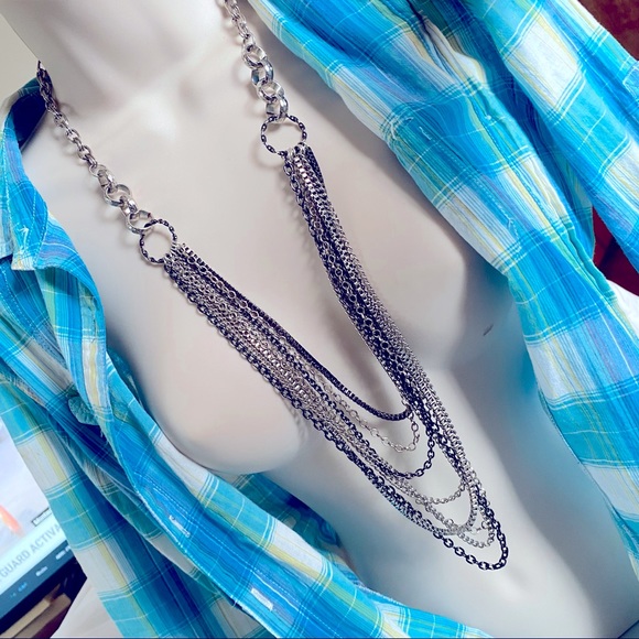 Silver & Gun Metal Gray 8 Strands Necklace - Picture 2 of 7